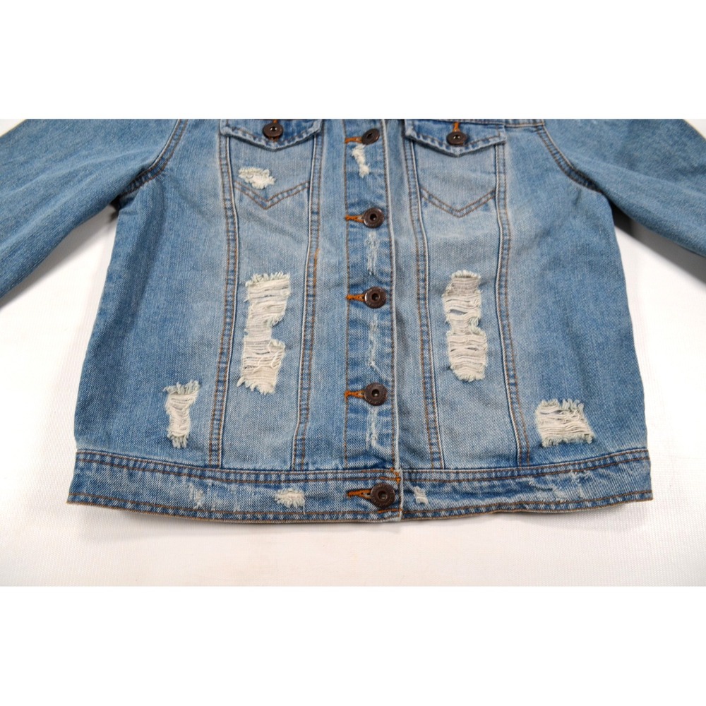 =====Highway Jeans Blue Distressed Denim Jean Crop Jacket‎ Women's Size M Nwt's - Picture 10 of 16